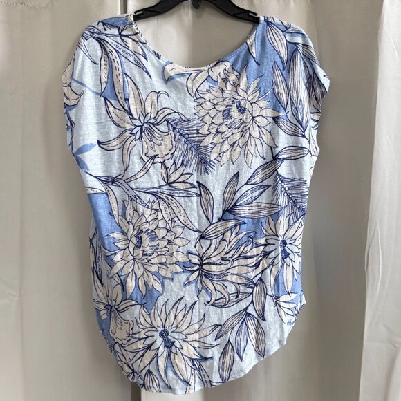 Halston Womens Linen Top Large Floral Tropical Bloomcore‎ Boho Coastal 18659 - Picture 2 of 8